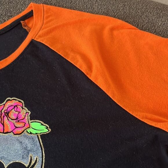 Celebrate Halloween Glitter Skull & Crossbones Baseball Shirt-XL-14/16 Plus Girl - Picture 8 of 15